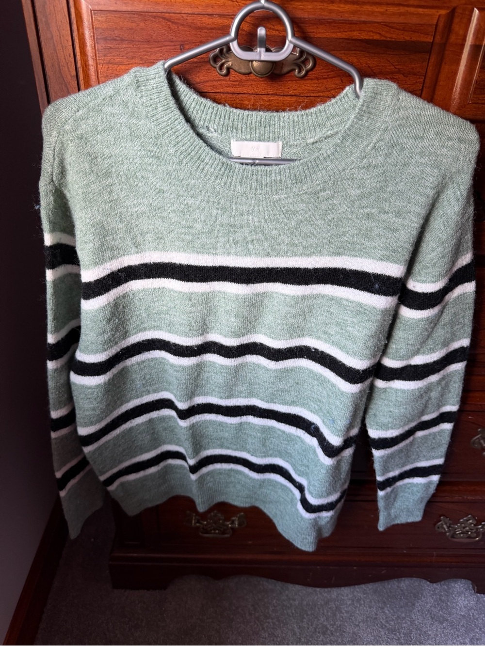 Sage Green Striped Crewneck Sweater